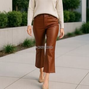 Elie Tahari Coated Kick Flare Ankle Pants Tortoiseshell Cognac Brown Size 2